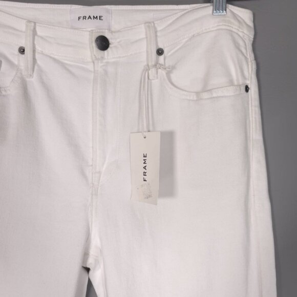 NWT Frame Women’s Le Beau High Rise Boyfriend Distressed Jeans White Size‎ 28 - Picture 10 of 16